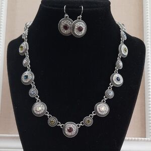 Lia Sophia Silver/Multicolour Crystal Necklace/Earrings